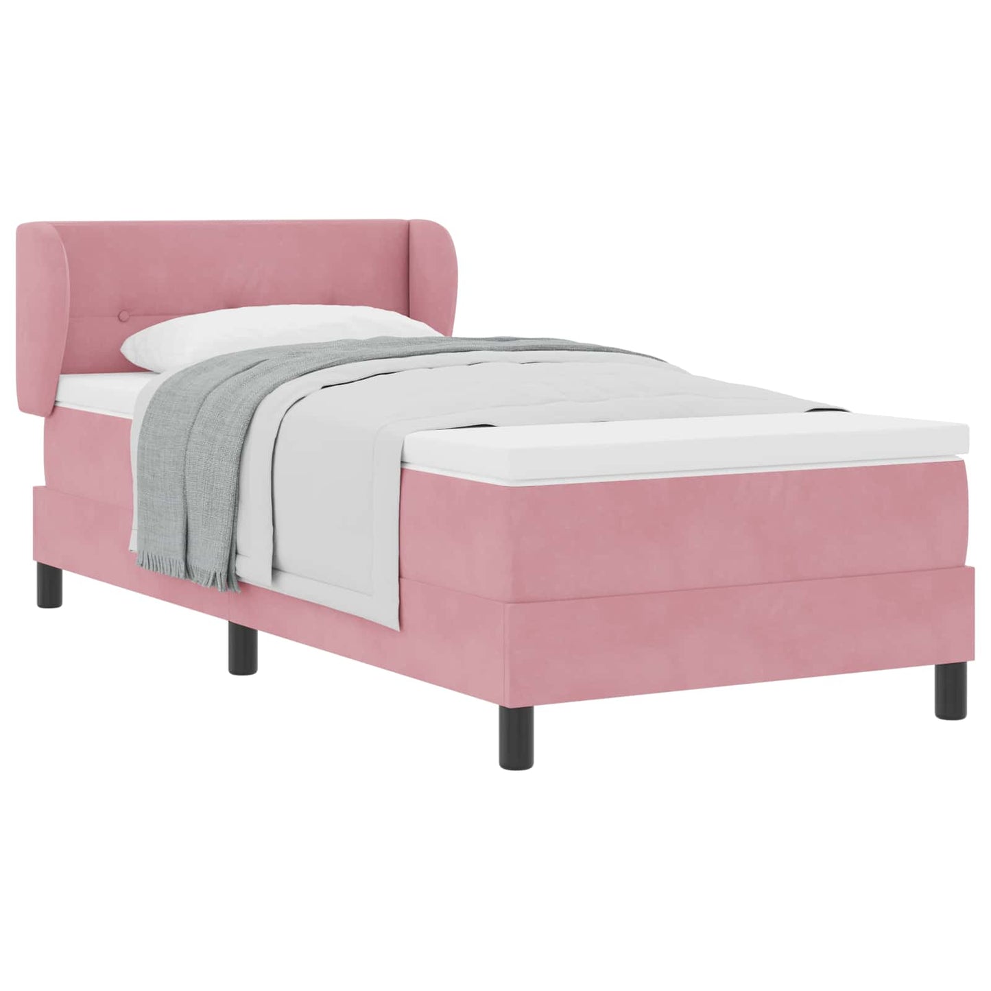 Letto a molle con materasso Rosa 100 x 200 cm Velluto