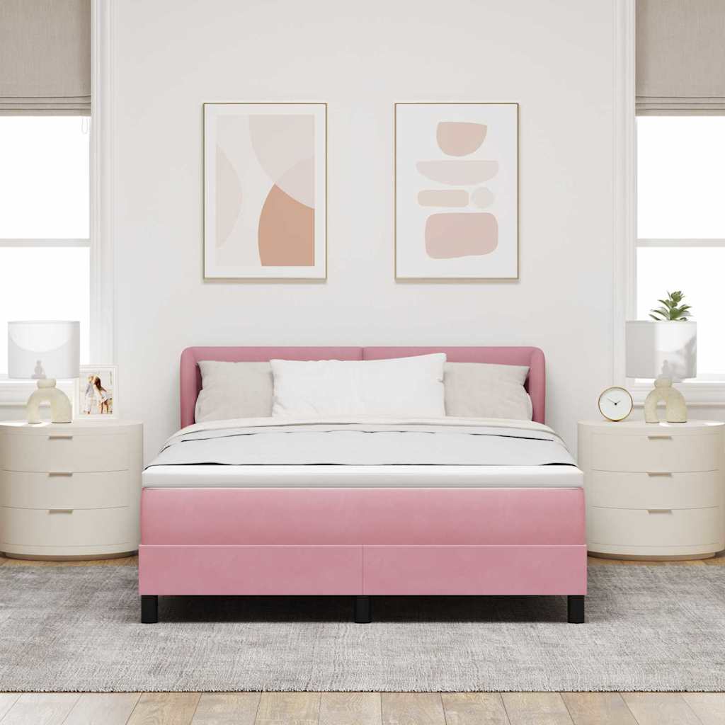 Letto a molle con testiera Rosa 140 x 190 cm Velluto | homemem39