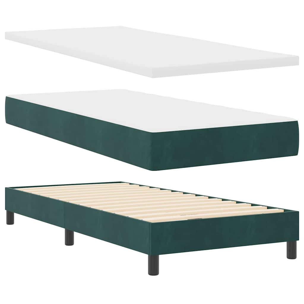 Letto a molle con materasso Verde scuro 90 x 190 cm Velluto