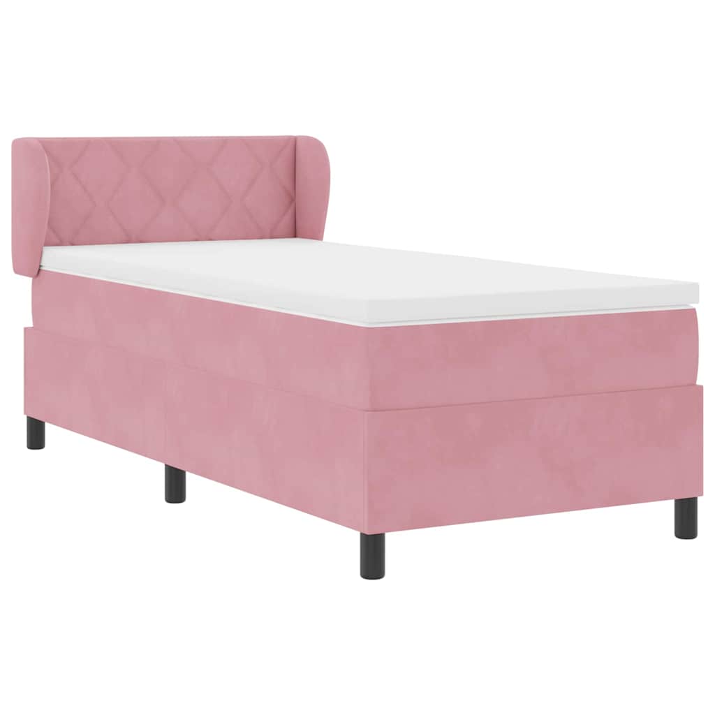 Letto a molle con materasso Rosa 100 x 200 cm Velluto