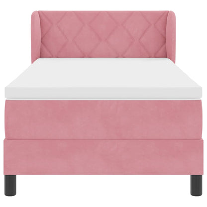 Letto a molle con materasso Rosa 100 x 200 cm Velluto
