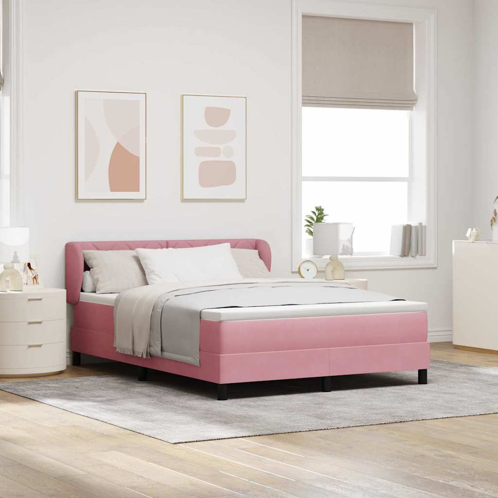 Letto a molle con testiera Rosa 140 x 190 cm Velluto | homemem39