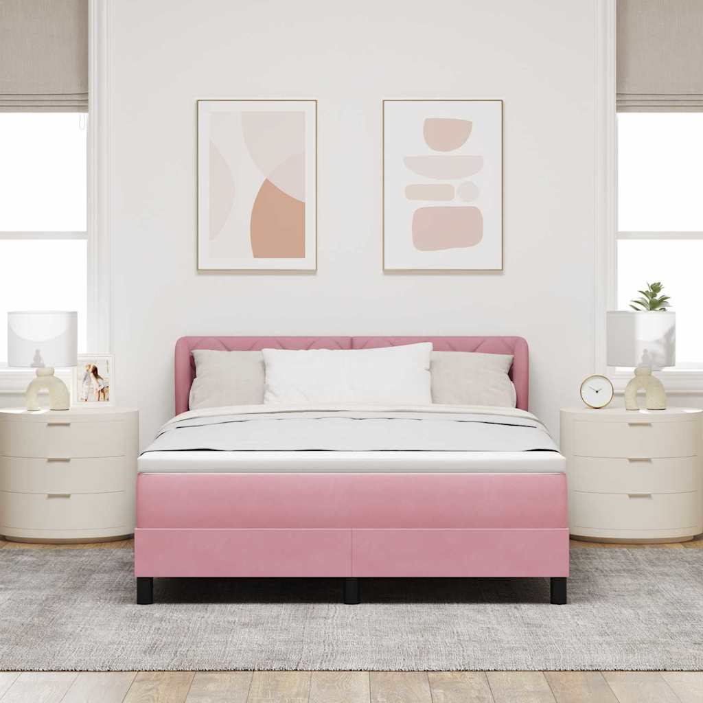 Letto a molle con testiera Rosa 140 x 190 cm Velluto | homemem39