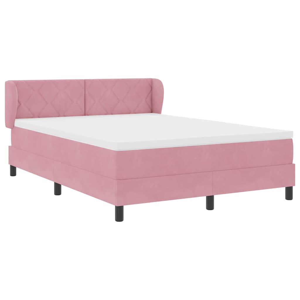 Letto a molle con testiera Rosa 140 x 190 cm Velluto | homemem39