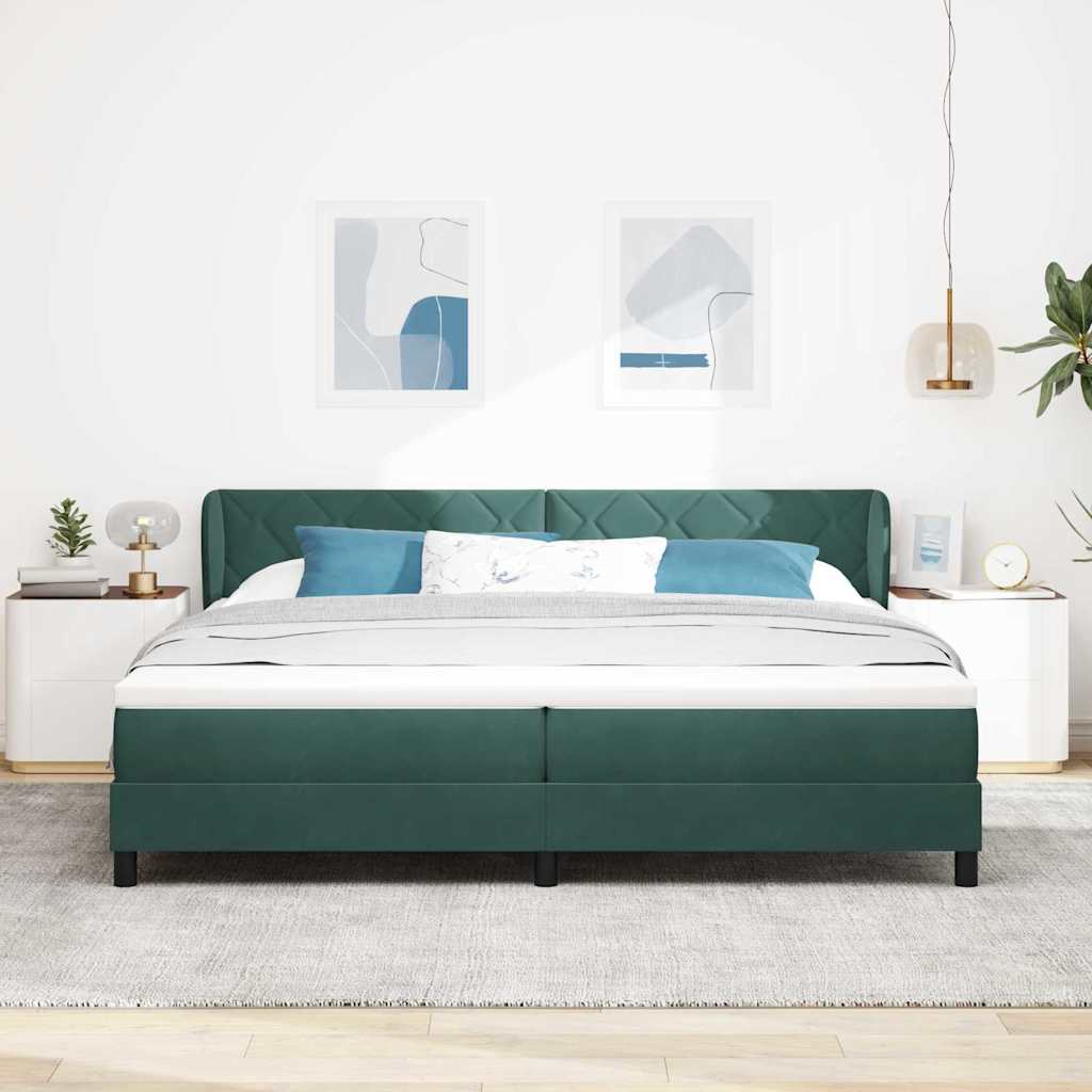 Letto a molle con materasso Verde scuro 200 x 200 cm Velluto
