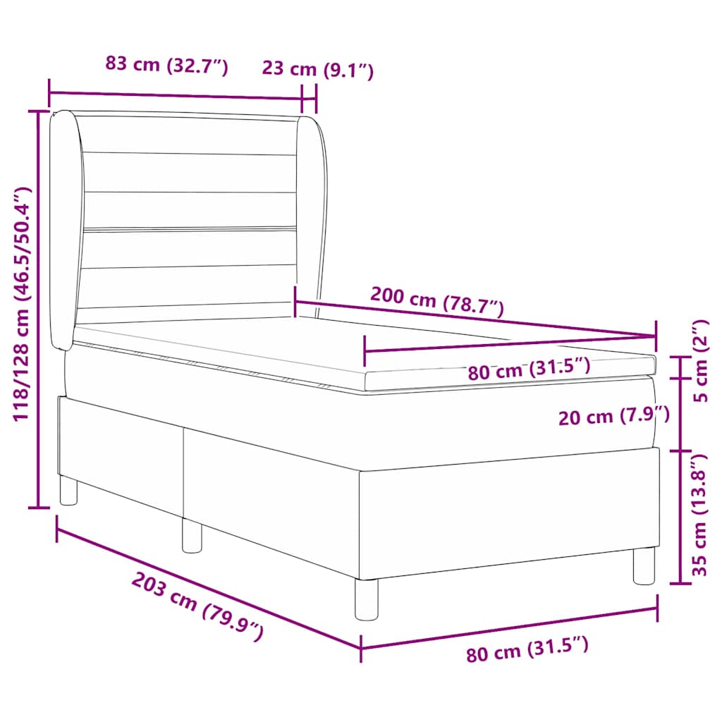 Letto a molle con materasso Nero 80 x 200 cm Tessuto | homemem39