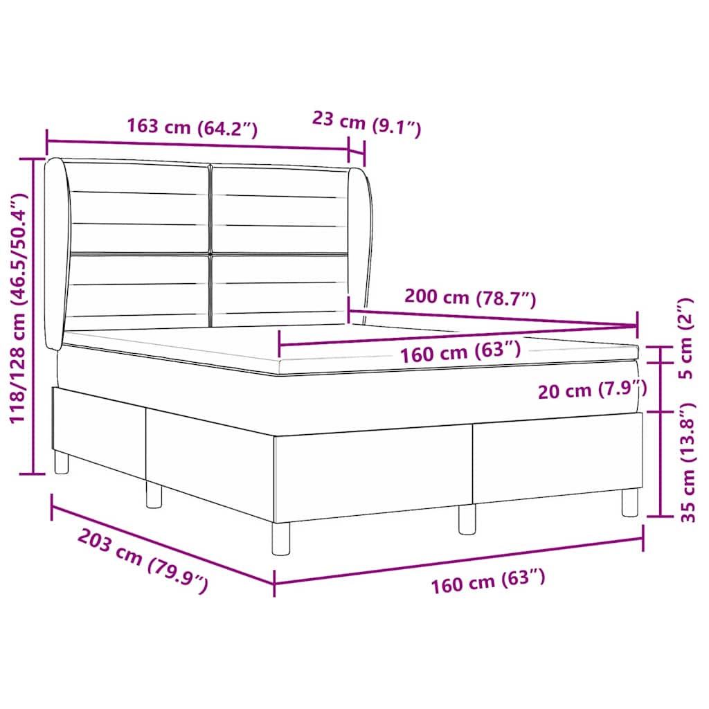 Letto a molle con materasso Grigio chiaro 160 x 200 cm Tessuto