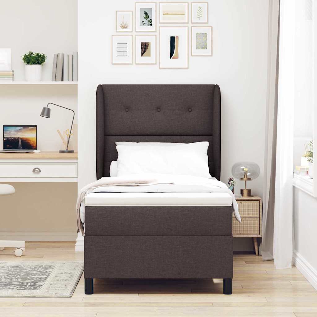 Letto a molle con testiera Marrone scuro 100 x 200 cm Tessuto