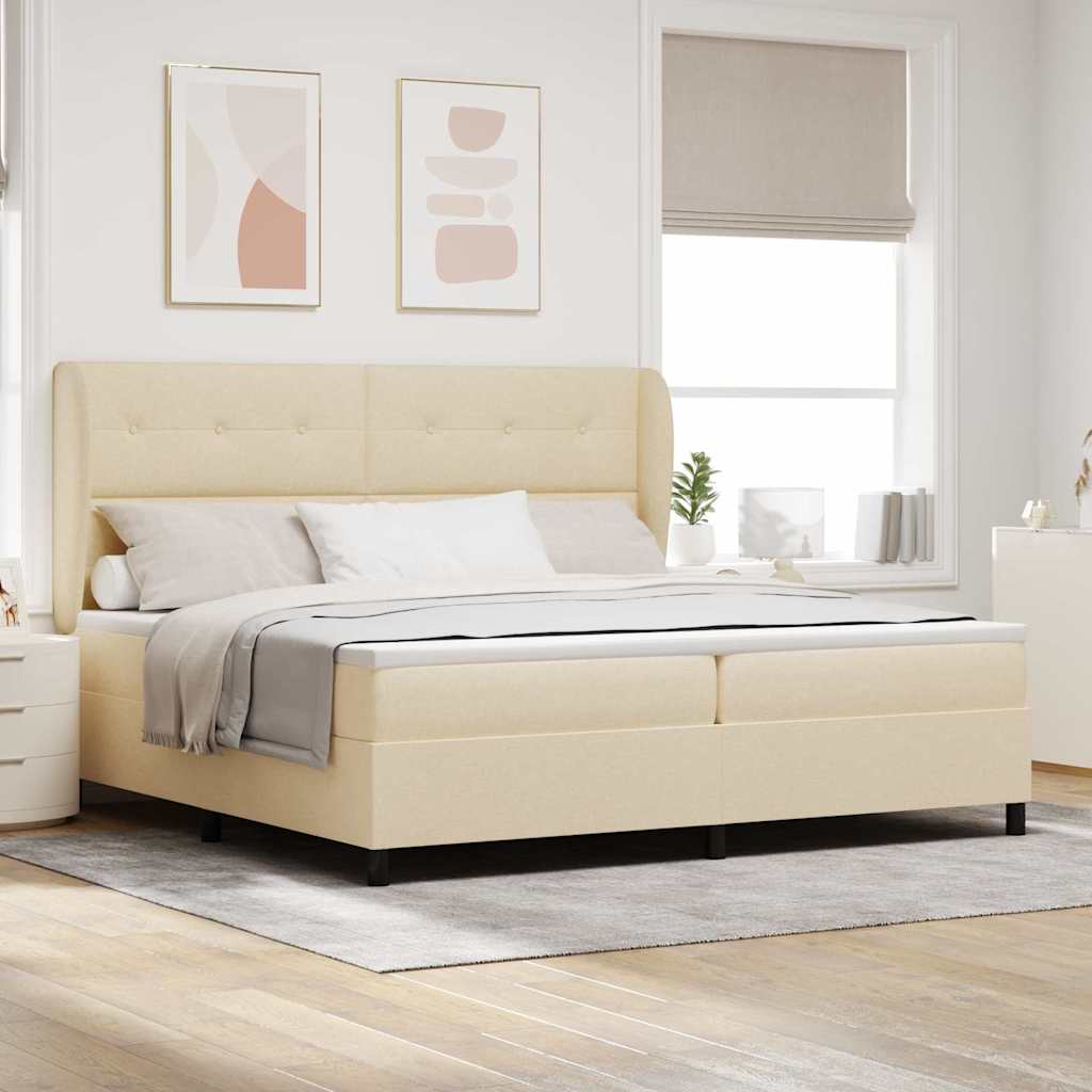 Letto a molle con testiera Crema 200 x 200 cm Tessuto | homemem39