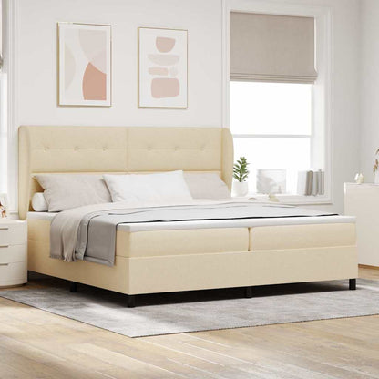 Letto a molle con testiera Crema 200 x 200 cm Tessuto | homemem39