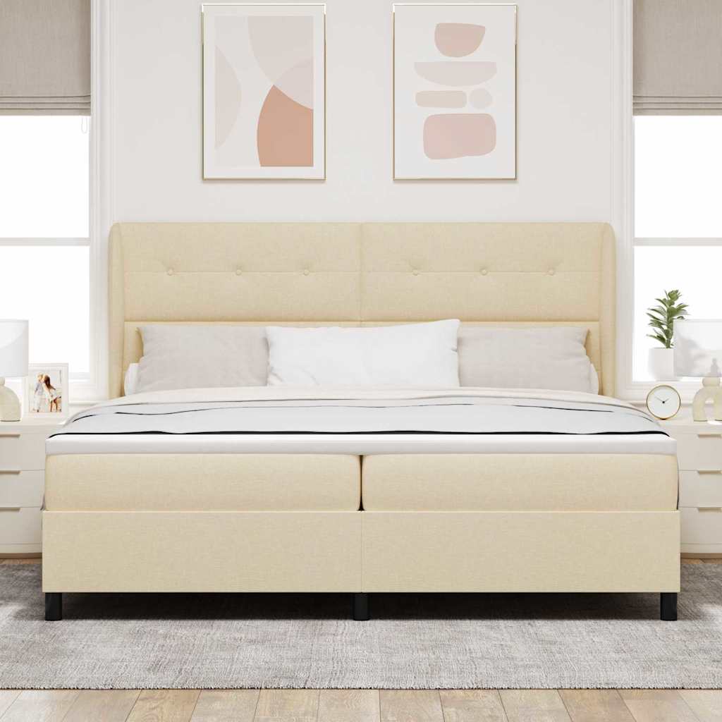 Letto a molle con testiera Crema 200 x 200 cm Tessuto | homemem39