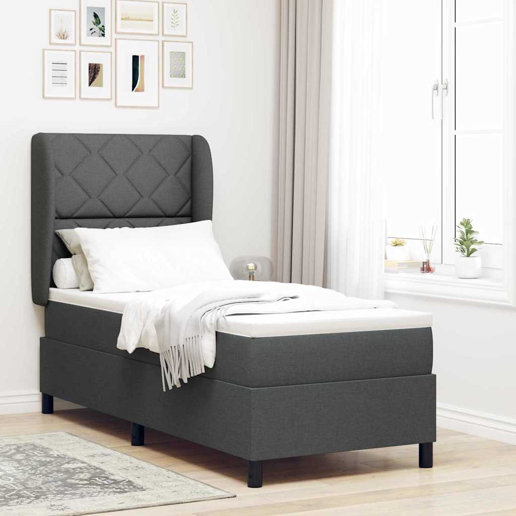 Letto a molle con testiera Grigio scuro 80 x 200 cm Tessuto | homemem39