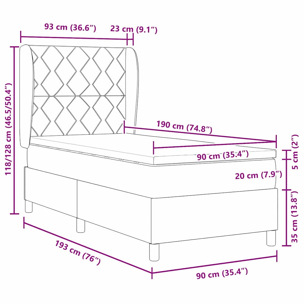 Letto a molle con testiera Nero 90 x 190 cm Tessuto | homemem39