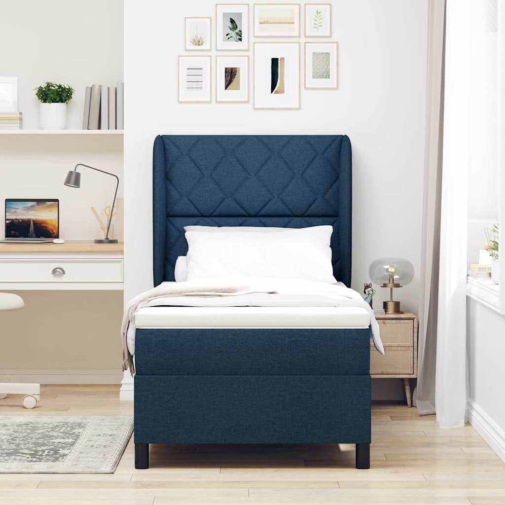 Letto a molle con testiera Blu 100 x 200 cm Tessuto | homemem39