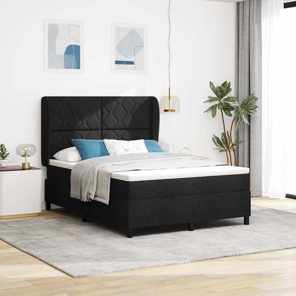Letto a molle con testiera Nero 160 x 200 cm Tessuto