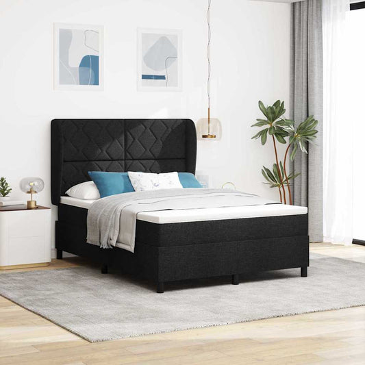 Letto a molle con testiera Nero 160 x 200 cm Tessuto