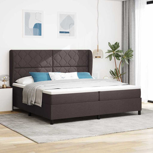 Letto a molle con testiera Marrone scuro 200 x 200 cm Tessuto | homemem39