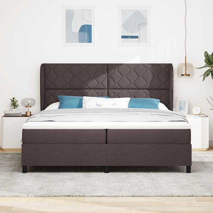 Letto a molle con testiera Marrone scuro 200 x 200 cm Tessuto | homemem39