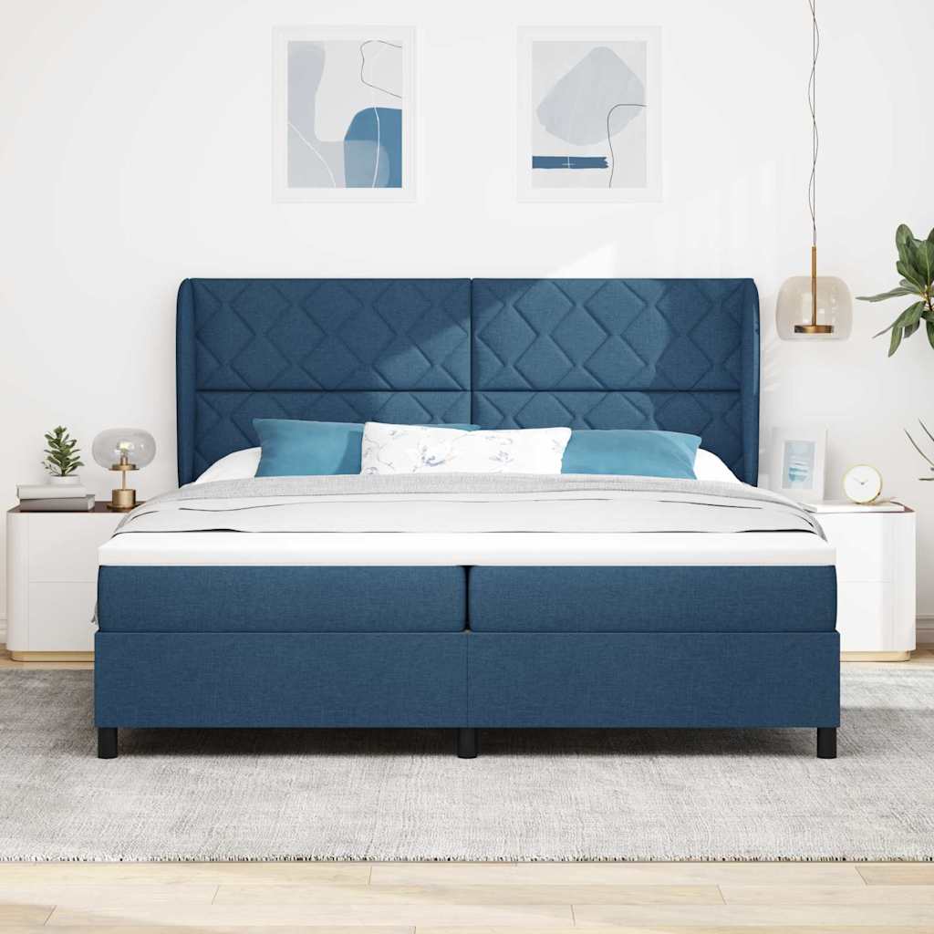 Letto a molle con testiera Blu 200 x 200 cm Tessuto | homemem39