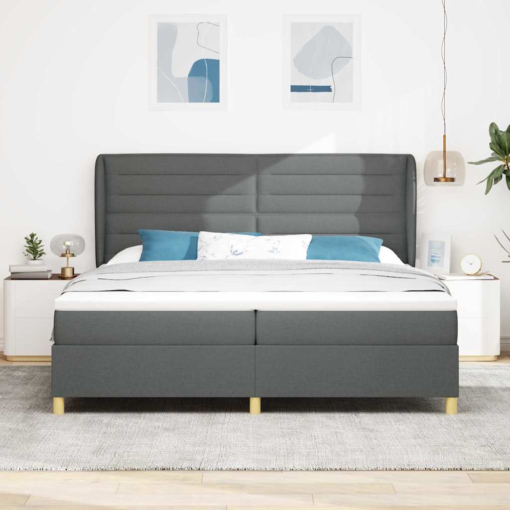 Letto a molle con materasso Grigio scuro 200 x 200 cm Tessuto | homemem39