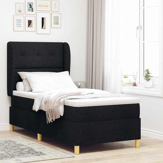 Letto a molle con testiera Nero 190 x 90 cm Tessuto | homemem39