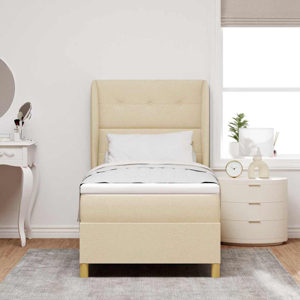 Letto a molle con testiera Crema 200 x 90 cm Tessuto | homemem39