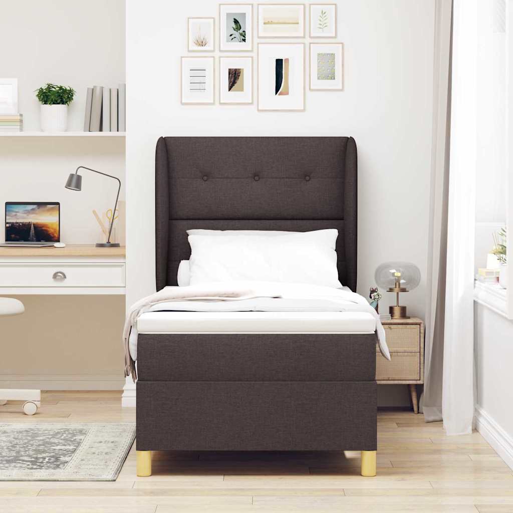 Letto a molle con testiera Marrone Scuro 200 x 100 cm Tessuto