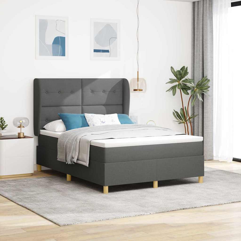 Letto a molle con testiera Grigio scuro 190 x 140 cm Tessuto | homemem39
