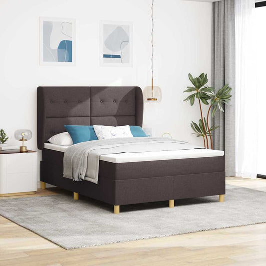Letto a molle con testiera Marrone Scuro 190 x 140 cm Tessuto