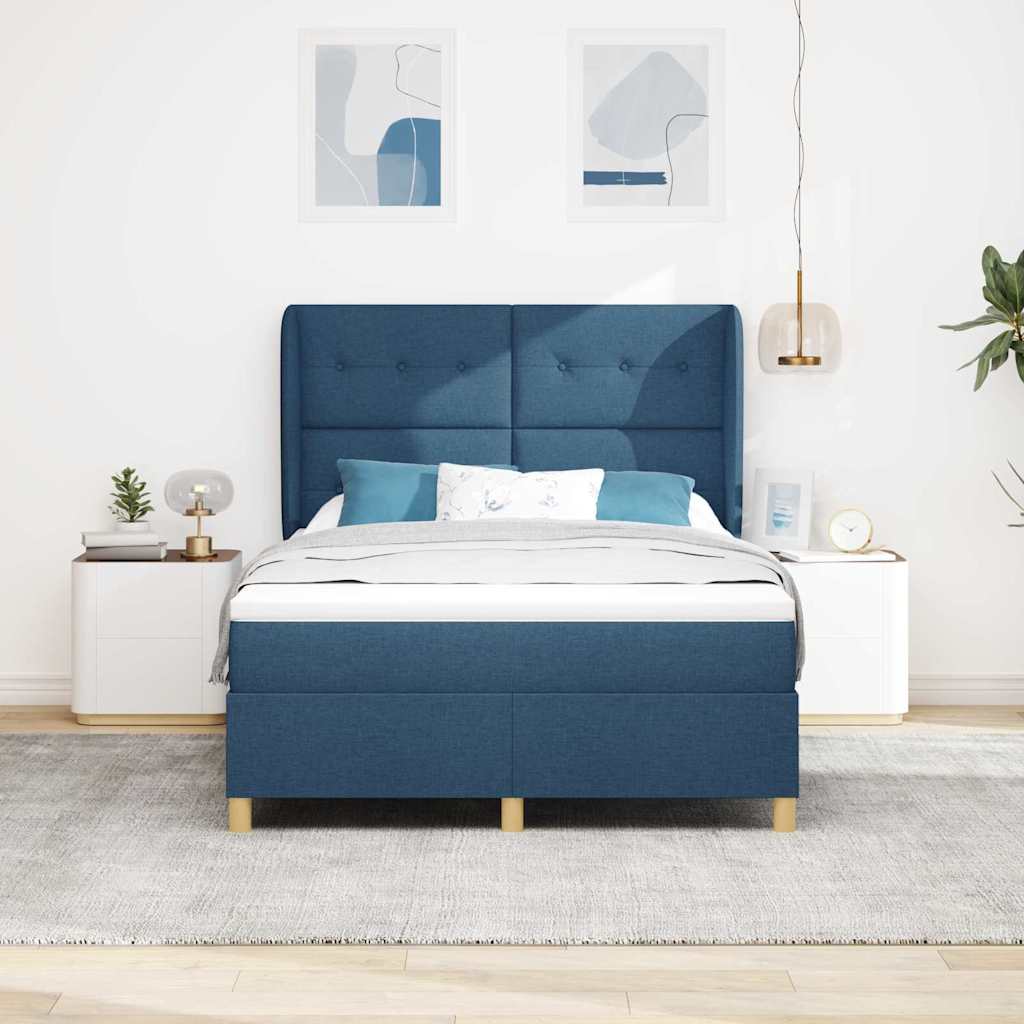 Letto a molle con testiera Blu 190 x 140 cm Tessuto