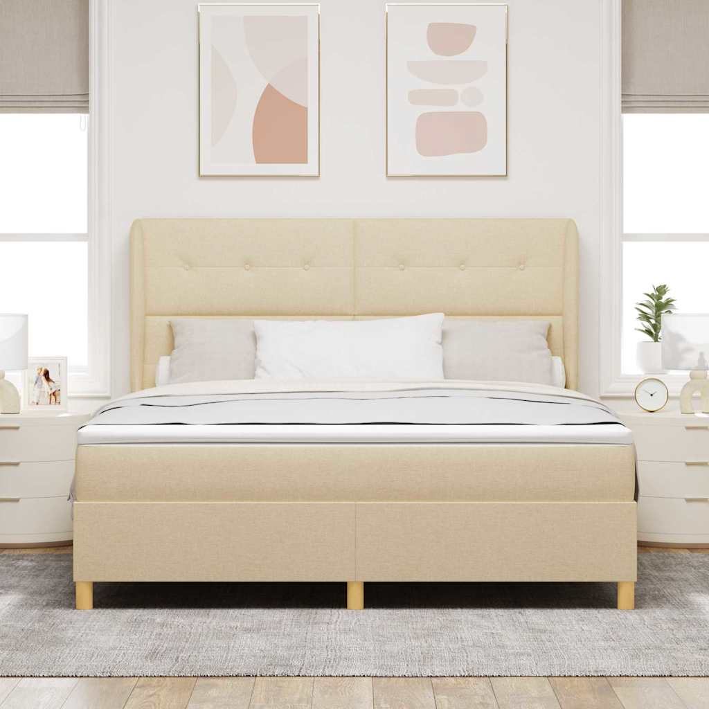 Letto a molle con testiera Crema 200 x 180 cm Tessuto | homemem39