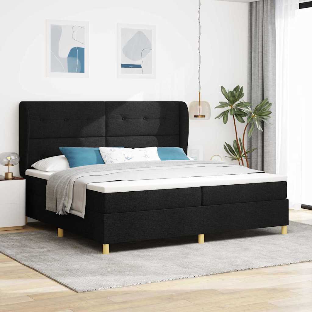 Letto a molle con testiera Nero 200 x 200 cm Tessuto | homemem39