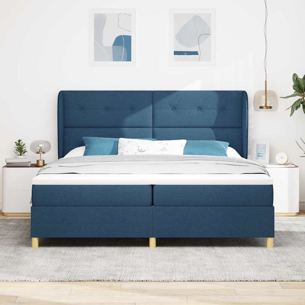 Letto a molle con testiera Blu 200 x 200 cm Tessuto | homemem39