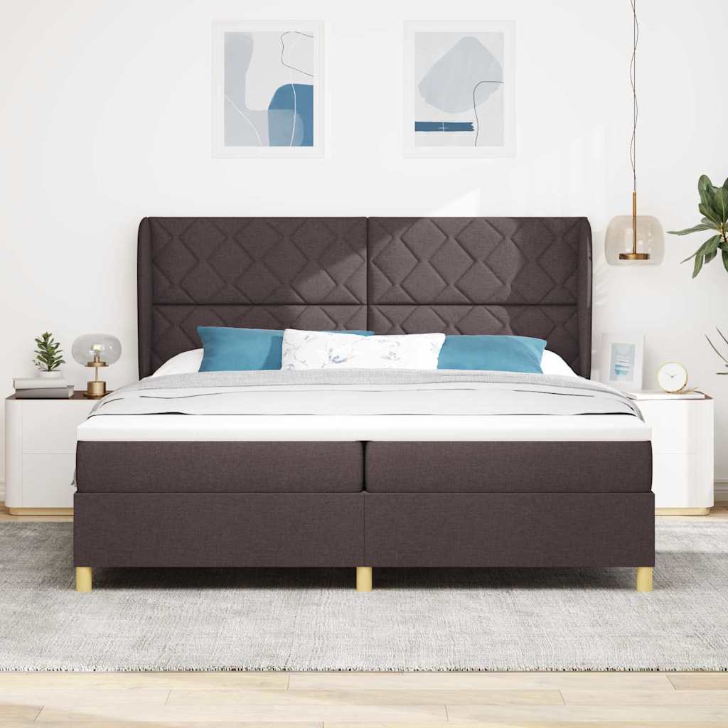 Letto a molle con testiera Marrone Scuro 200 x 200 cm Tessuto | homemem39