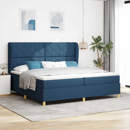 Letto a molle con testiera Blu 200 x 200 cm Tessuto | homemem39