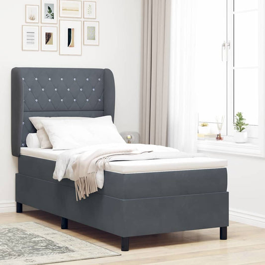 Letto a molle con materasso Grigio scuro 190 x 90 cm Velluto | homemem39