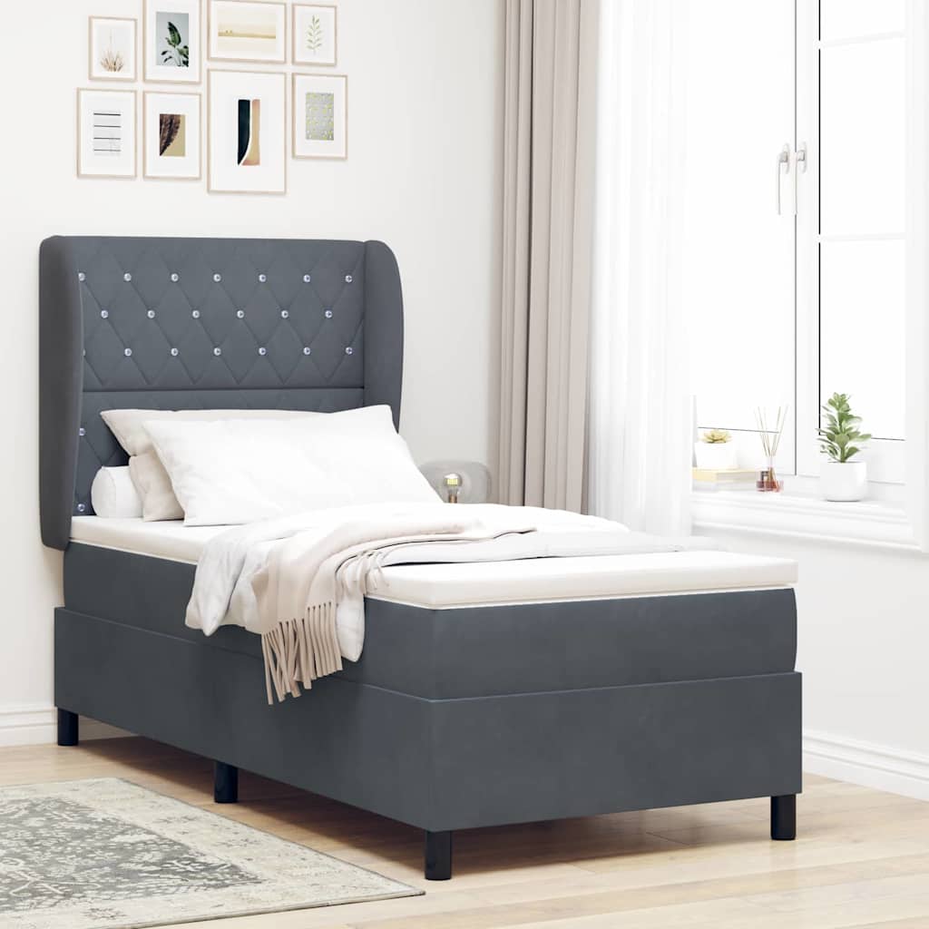 Letto a molle con materasso Grigio scuro 200 x 100 cm Velluto | homemem39
