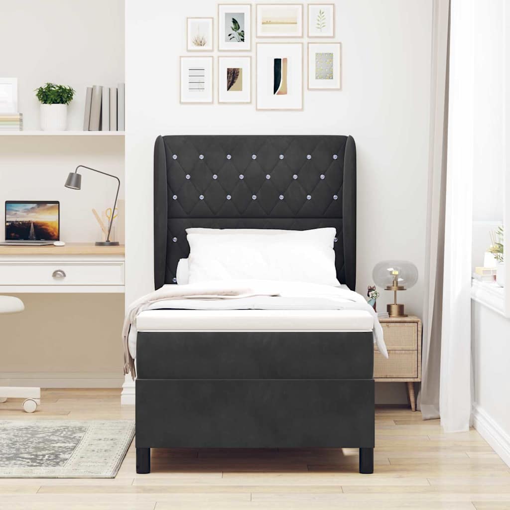Letto a molle con materasso Nero 200 x 100 cm Velluto