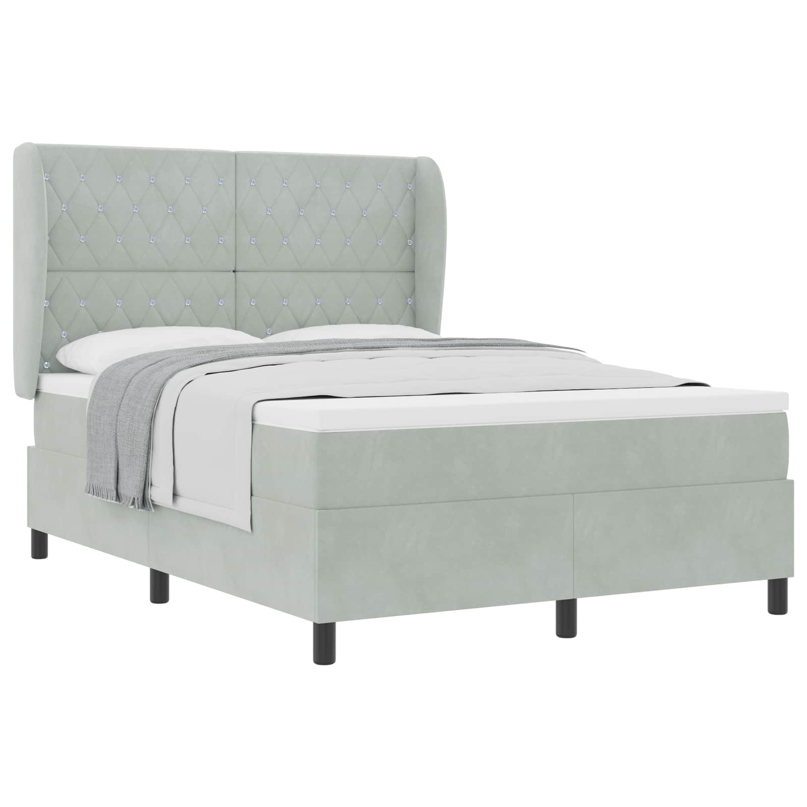 Letto a molle con materasso Grigio chiaro 190 x 140 cm Velluto | homemem39