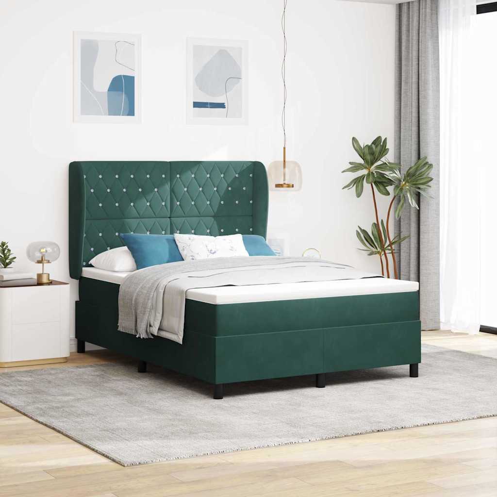 Letto a molle con materasso Verde Scuro 190 x 140 cm Poliestere