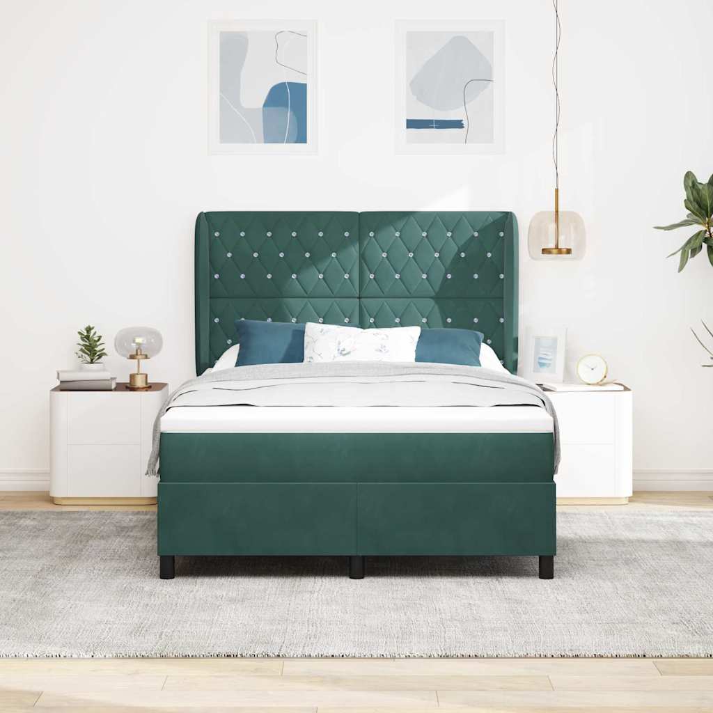 Letto a molle con testiera Verde Scuro 190 x 140 cm Velluto | homemem39