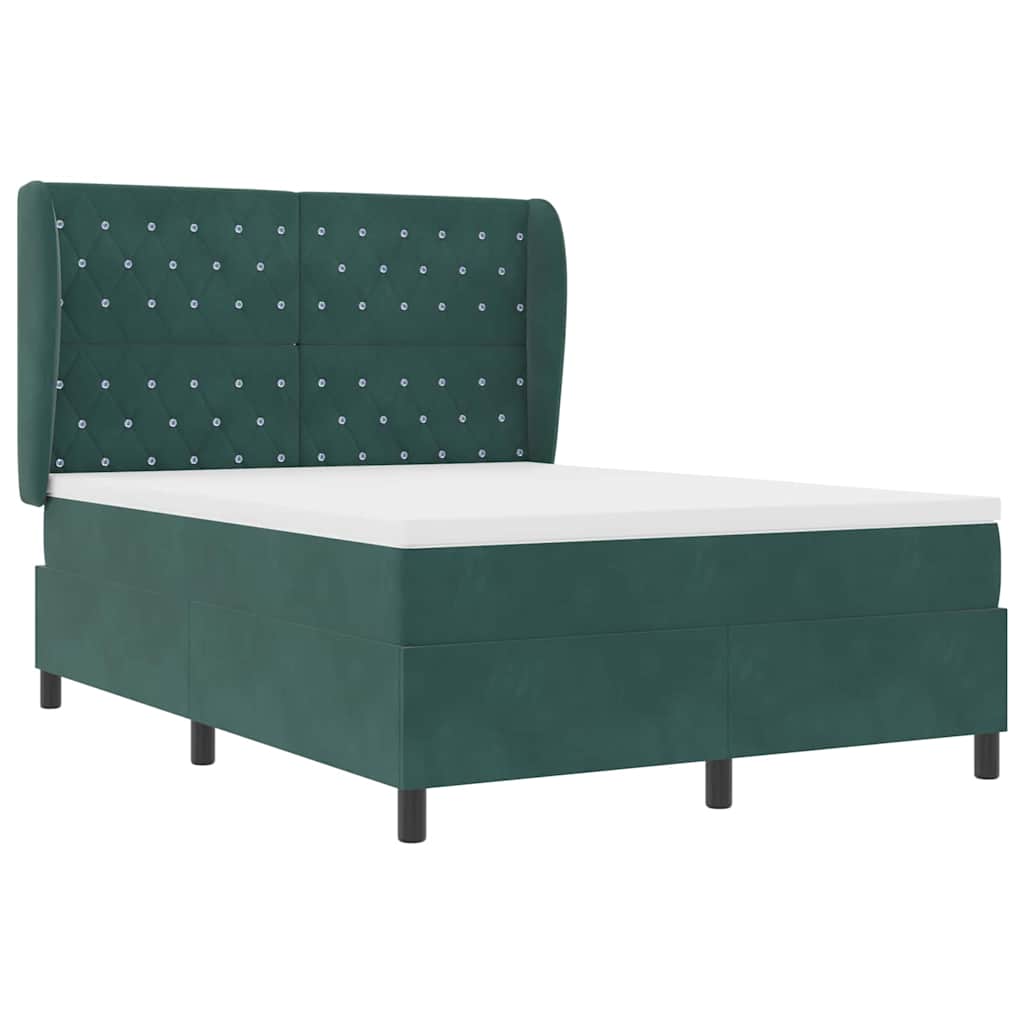 Letto a molle con materasso Verde Scuro 190 x 140 cm Poliestere