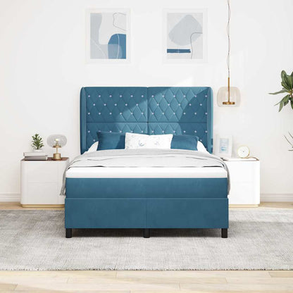 Letto a molle con materasso Blu Scuro 190 x 140 cm Velluto | homemem39