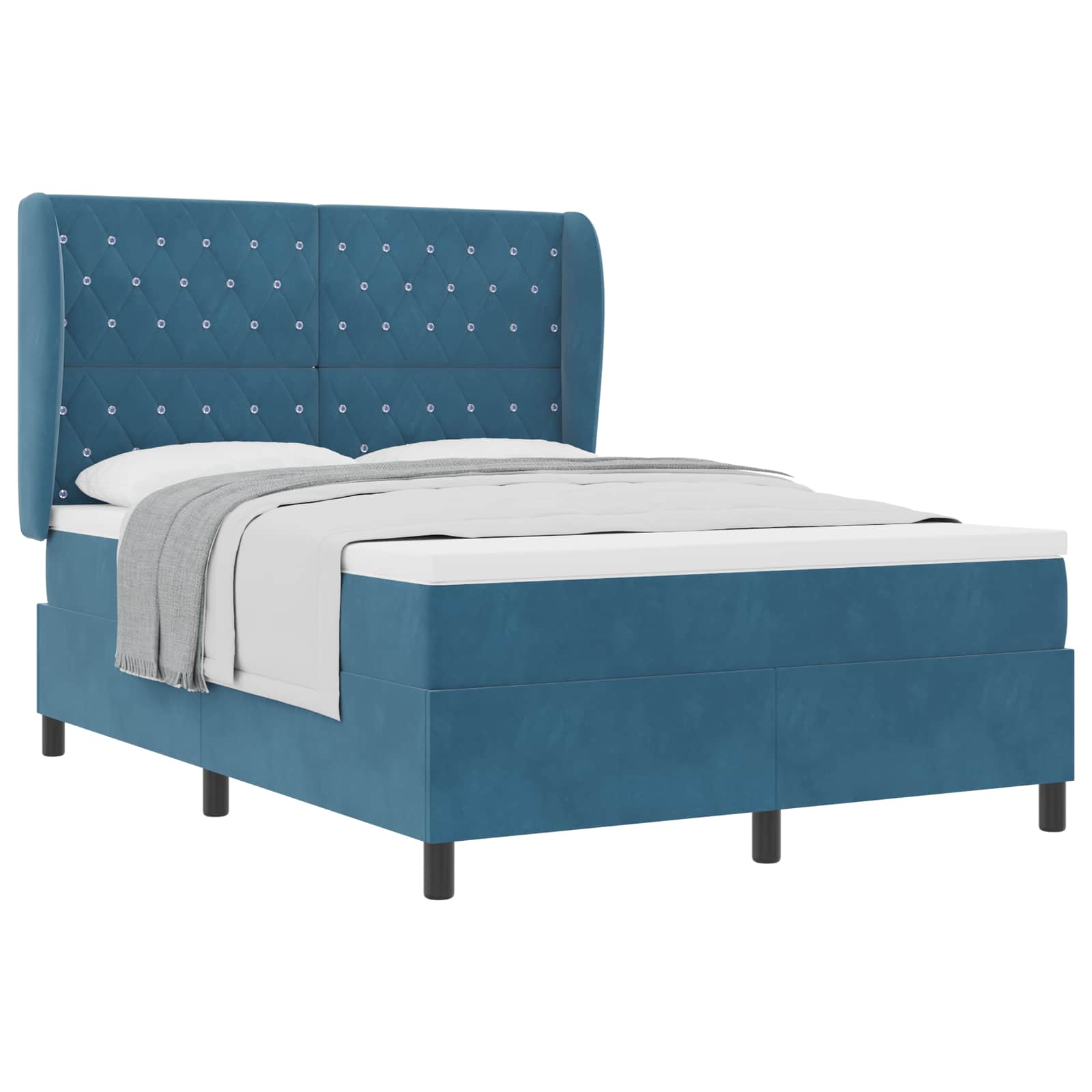 Letto a molle con materasso Blu Scuro 190 x 140 cm Velluto | homemem39
