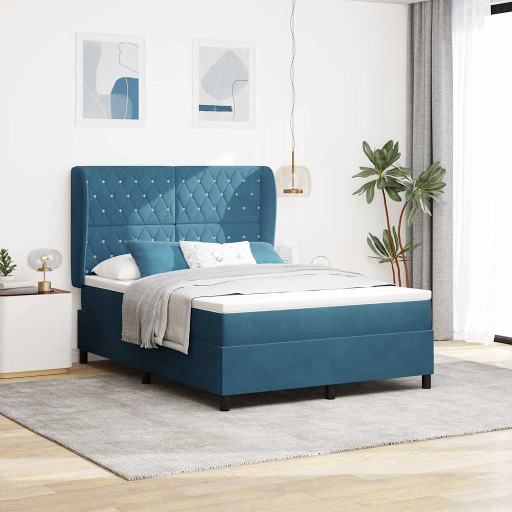 Letto a molle con materasso Blu Scuro 200 x 140 cm Velluto | homemem39