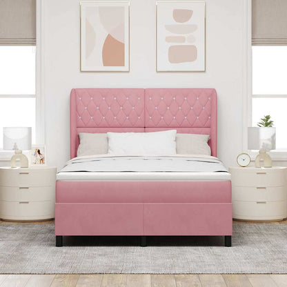 Letto a molle con materasso Rosa 200 x 160 cm Velluto | homemem39
