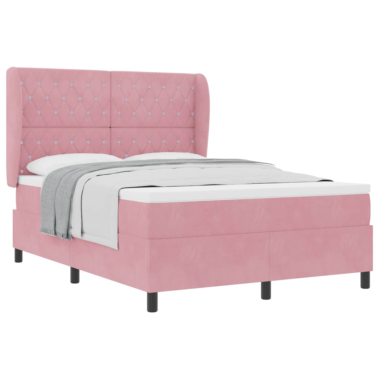 Letto a molle con materasso Rosa 200 x 160 cm Velluto | homemem39