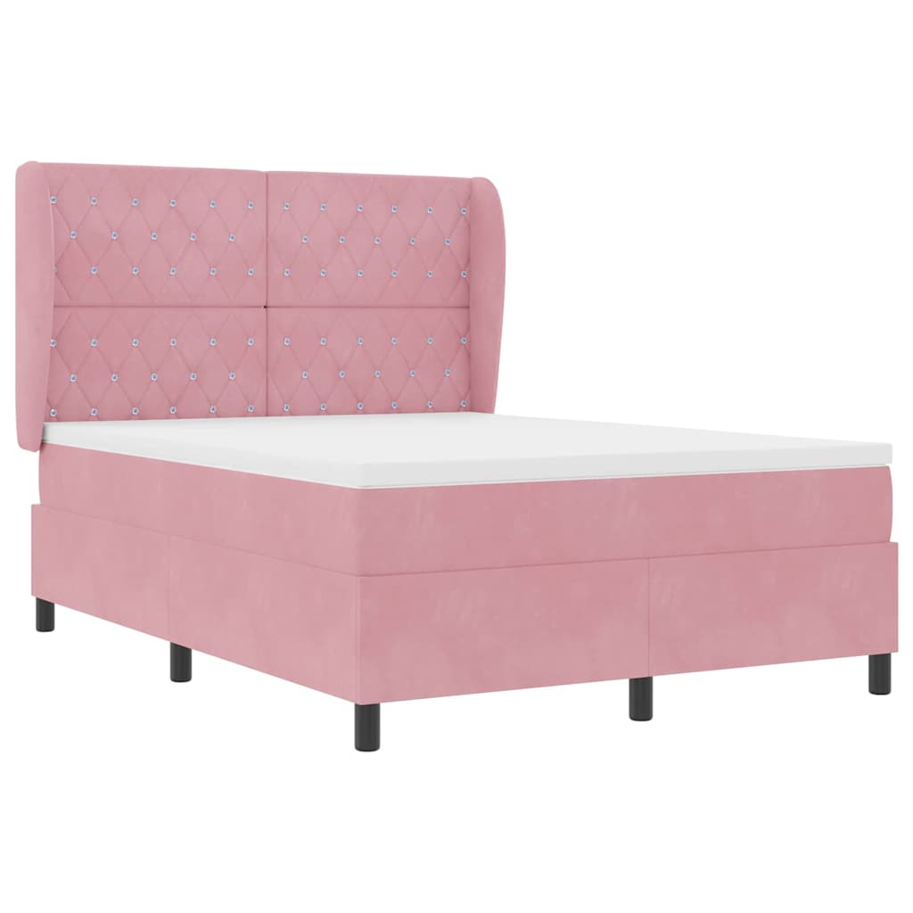 Letto a molle con materasso Rosa 200 x 160 cm Velluto | homemem39