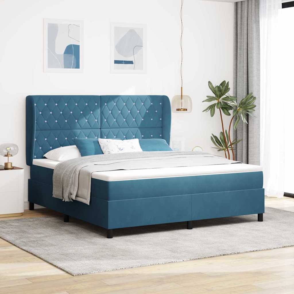 Letto a molle con materasso Blu Scuro 200 x 180 cm Velluto