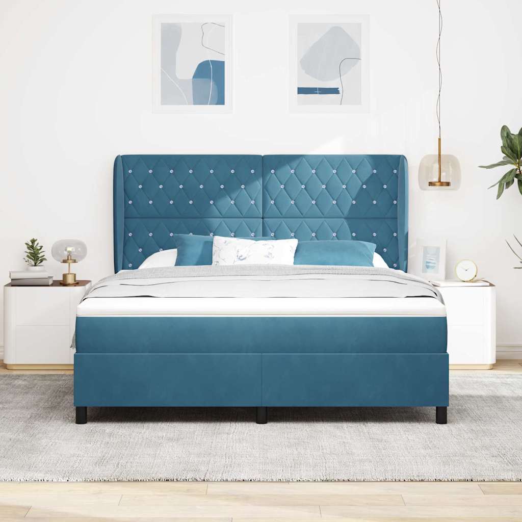 Letto a molle con materasso Blu Scuro 200 x 180 cm Velluto